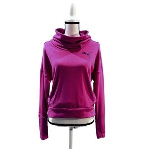 Puma Women’s Pink Graphic Cowl Neck Pullover Thumbholes  Streetwear Sweatshirt